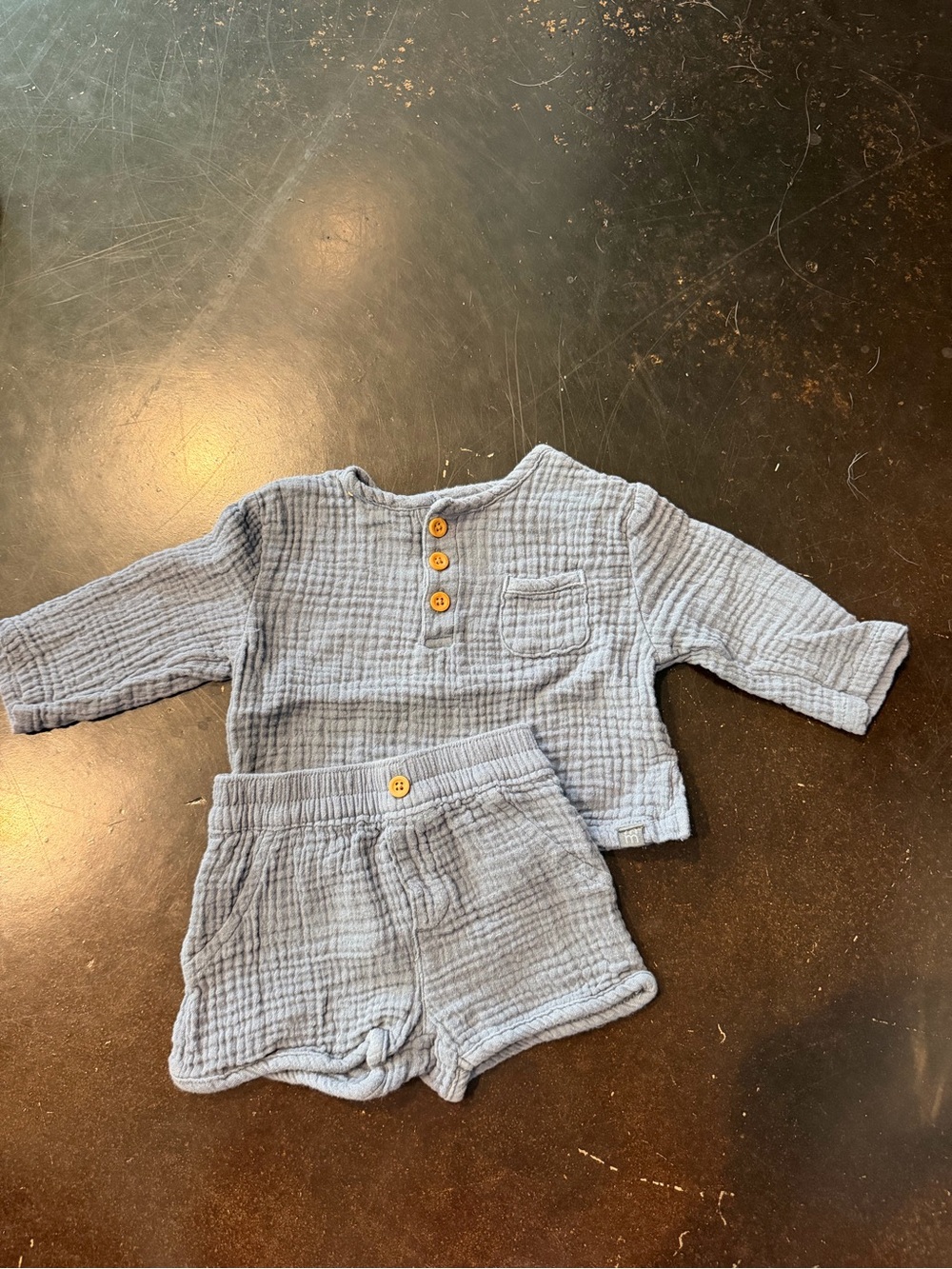 Gray Cotton Gauze Long Sleeve/ Short Set